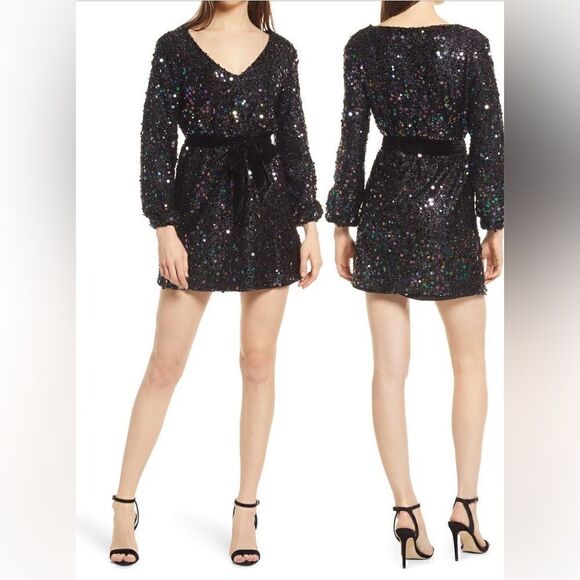 BB DAKOTA BY STEVE MADDEN Marquis Sequin Long Sleeve Dress Size S NWOT - Picture 1 of 12